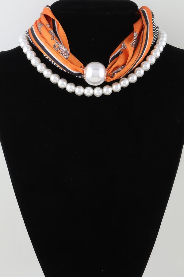 Scarf Beaded Choker Necklace - Geometric Scarf Accent