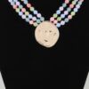 Triple Beaded Disc Statement Necklace – Textured Pendant