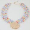 Triple Beaded Disc Statement Necklace - Textured Pendant