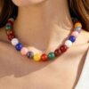 Multicolor Beaded Statement Necklace - Marbled & Translucent
