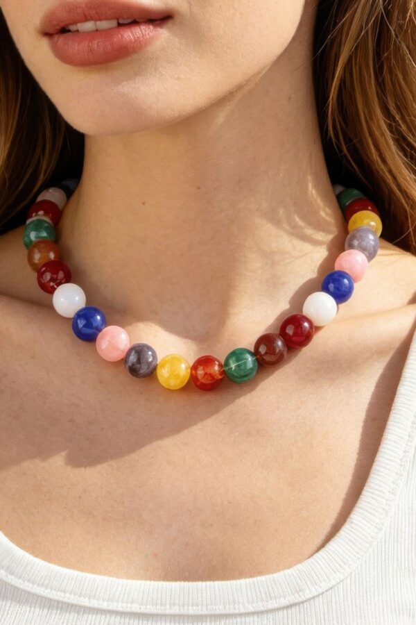 Multicolor Beaded Statement Necklace - Marbled & Translucent