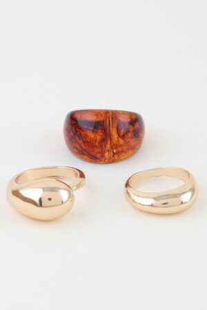 3-Piece Polished Marble-Inspired Ring Set