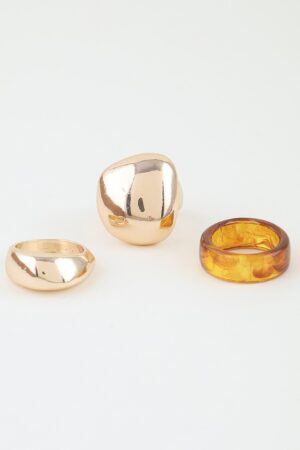 Triple Band Statement Ring Set – Polished & Marble Look