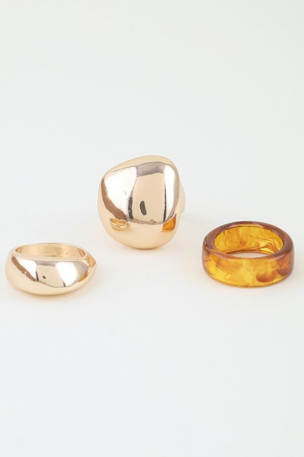 Triple Band Statement Ring Set – Polished & Marble Look