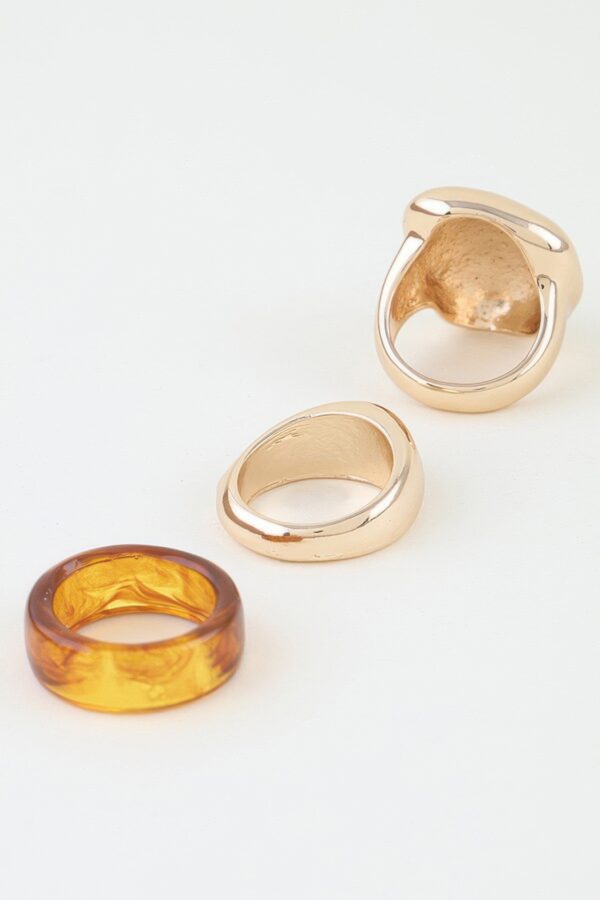 Triple Band Statement Ring Set - Polished & Marble Look