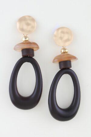 Open Oval Drop Earrings with Stone & Wood Accents