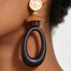 Open Oval Drop Earrings with Stone & Wood Accents
