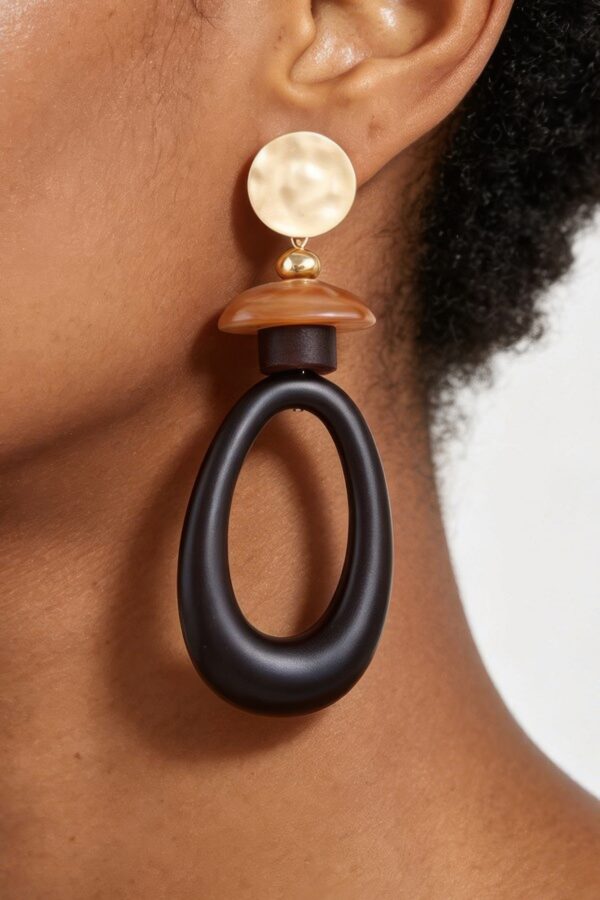 Open Oval Drop Earrings with Stone & Wood Accents