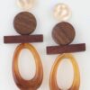 Modern Earth Marbled Drop Earrings with Wood Accents