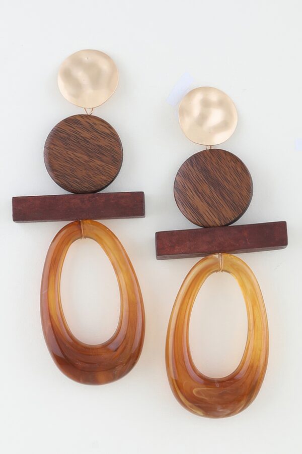 Modern Earth Marbled Drop Earrings with Wood Accents
