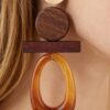 Modern Earth Marbled Drop Earrings with Wood Accents