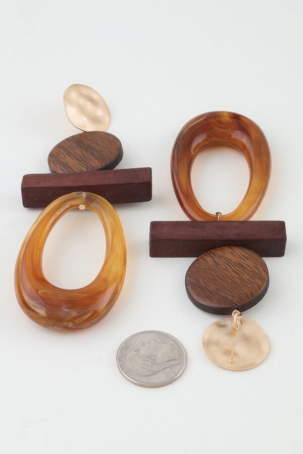 Modern Earth Marbled Drop Earrings with Wood Accents
