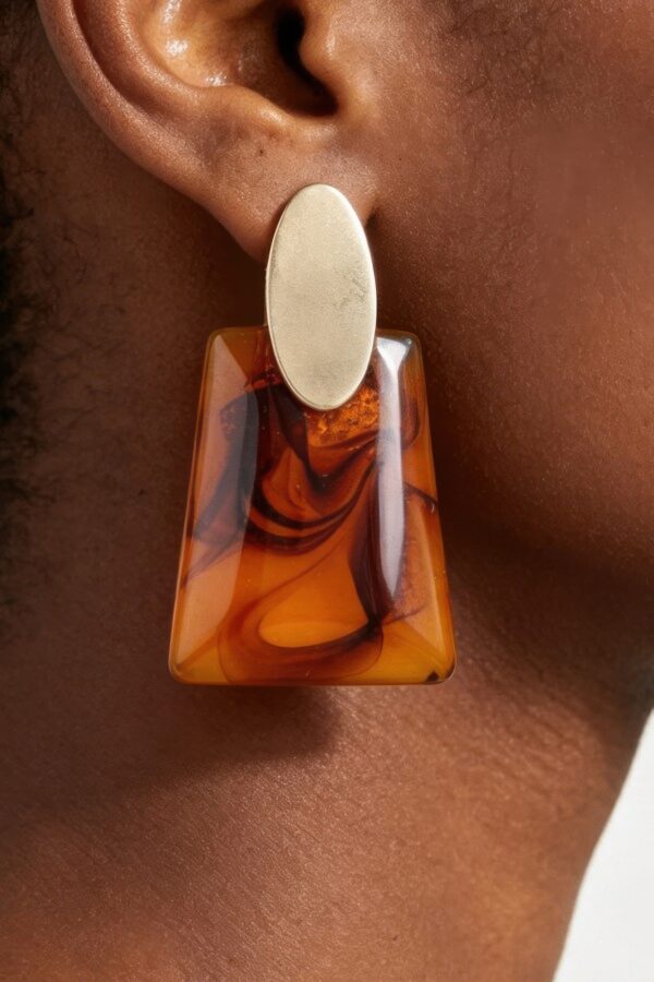 Abstract Marble-Inspired Trapezoid Statement Earrings