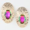 Hammered Disc Rhinestone Earrings with Faceted Stone