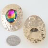 Hammered Disc Rhinestone Earrings with Faceted Stone