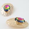 Hammered Disc Rhinestone Earrings with Faceted Stone