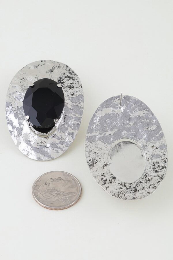 Hammered Disc Rhinestone Earrings with Faceted Stone