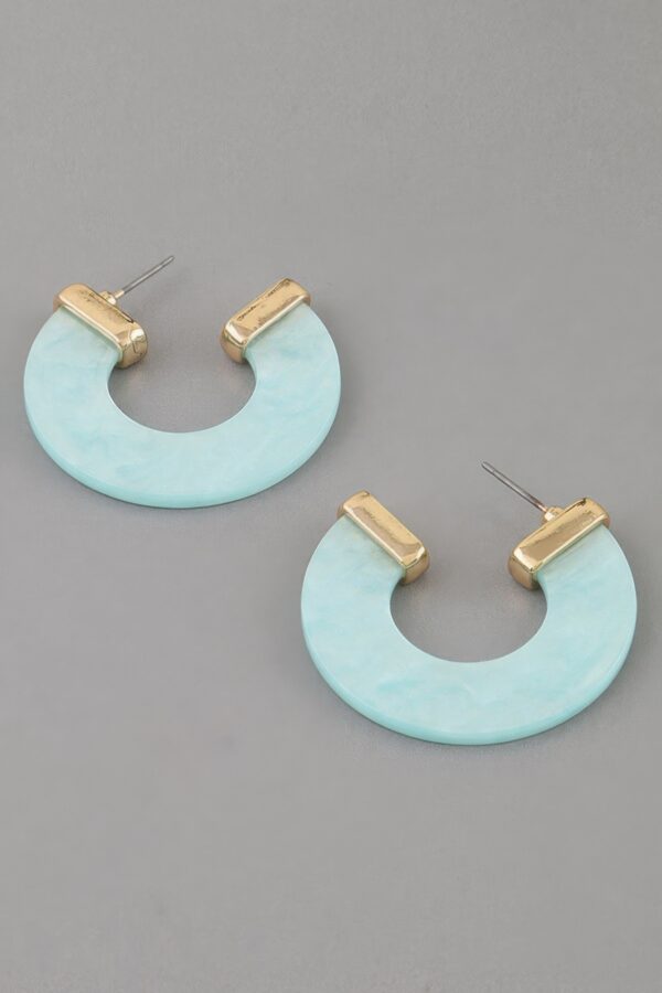Marble Open Hoop Earrings - Wide C-Shaped Hoops