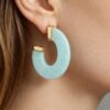 Marble Open Hoop Earrings - Wide C-Shaped Hoops