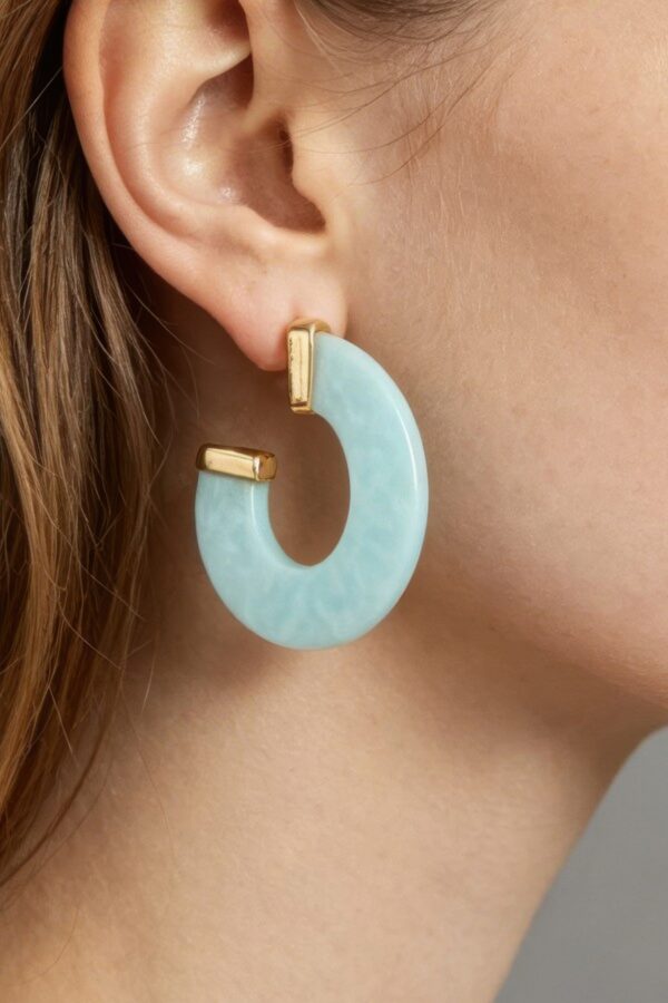 Marble Open Hoop Earrings - Wide C-Shaped Hoops