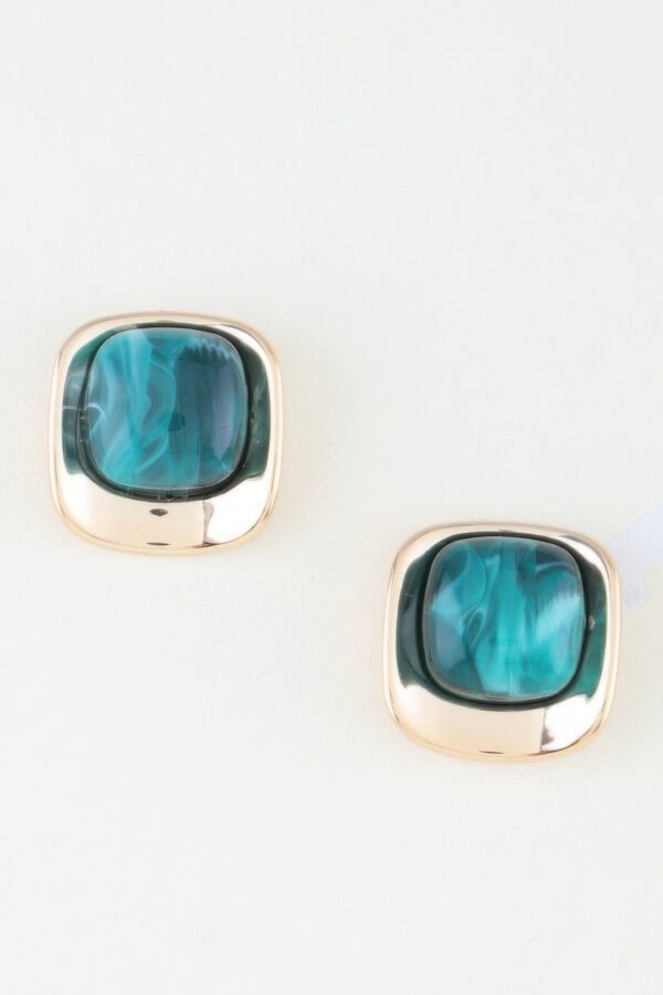 Polished Stone Rounded Square Earrings - Marble Center