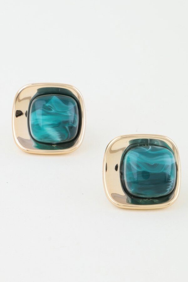 Polished Stone Rounded Square Earrings - Marble Center
