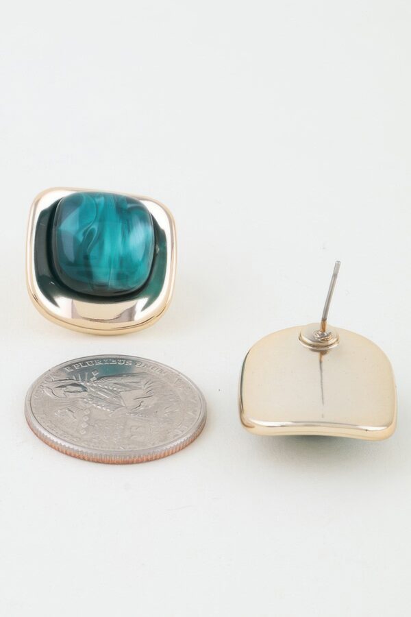 Polished Stone Rounded Square Earrings - Marble Center