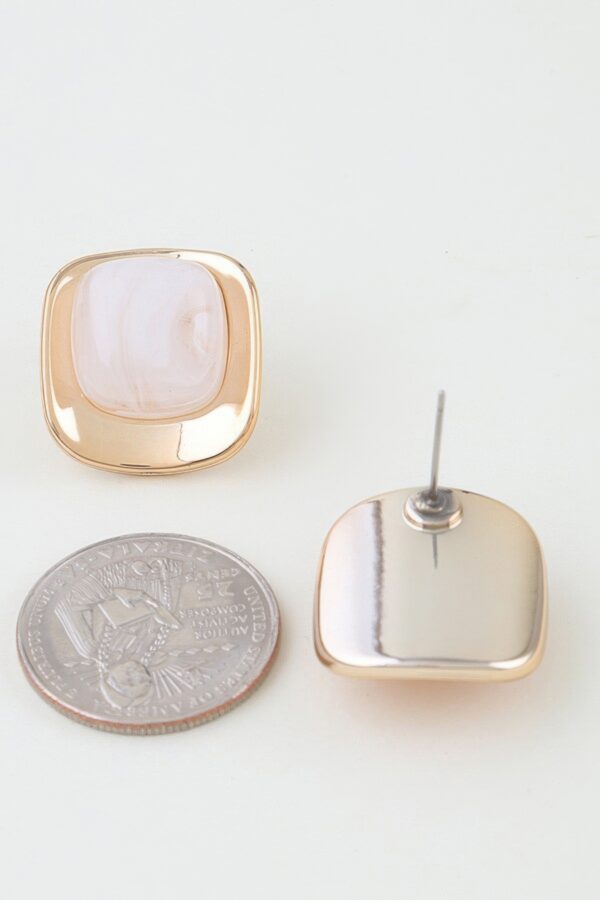 Polished Stone Rounded Square Earrings - Marble Center