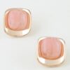 Polished Stone Rounded Square Earrings - Marble Center