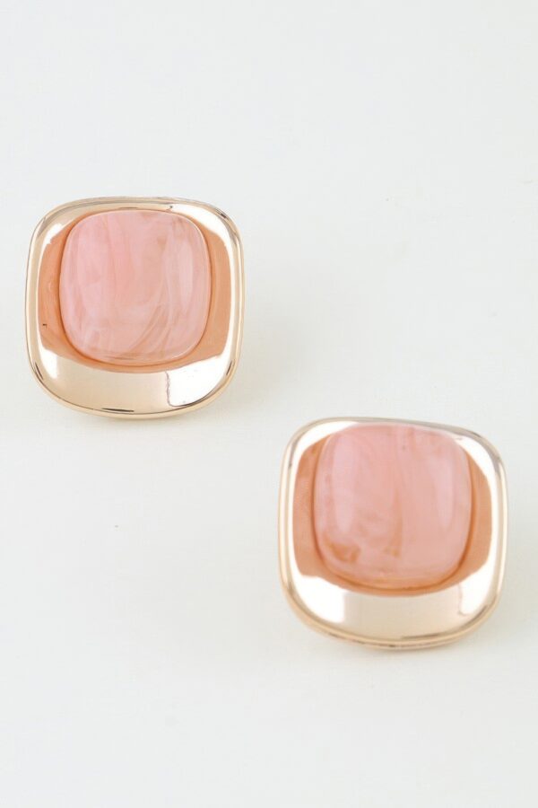 Polished Stone Rounded Square Earrings - Marble Center