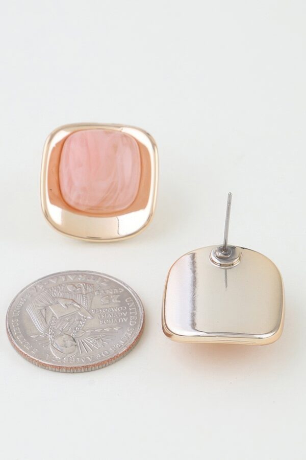 Polished Stone Rounded Square Earrings - Marble Center
