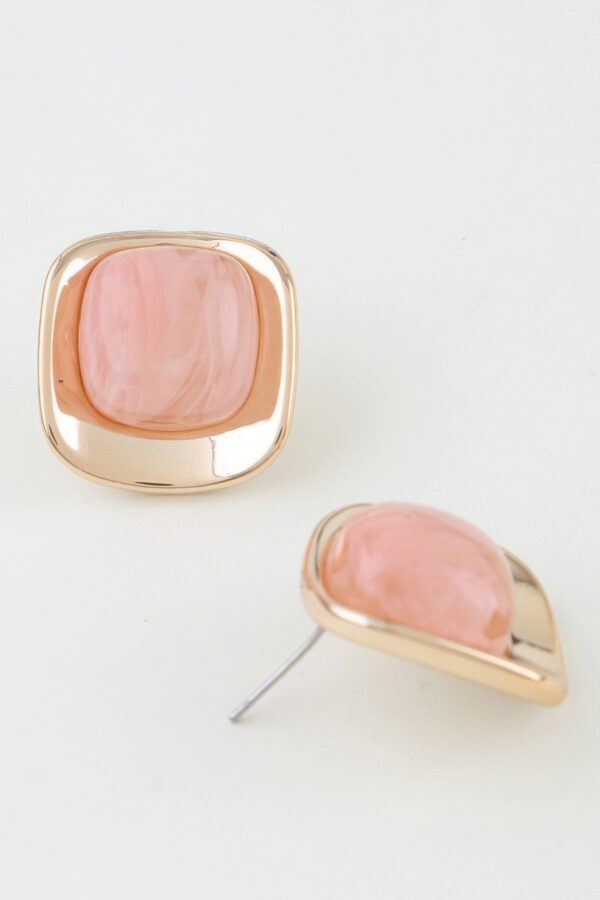 Polished Stone Rounded Square Earrings - Marble Center