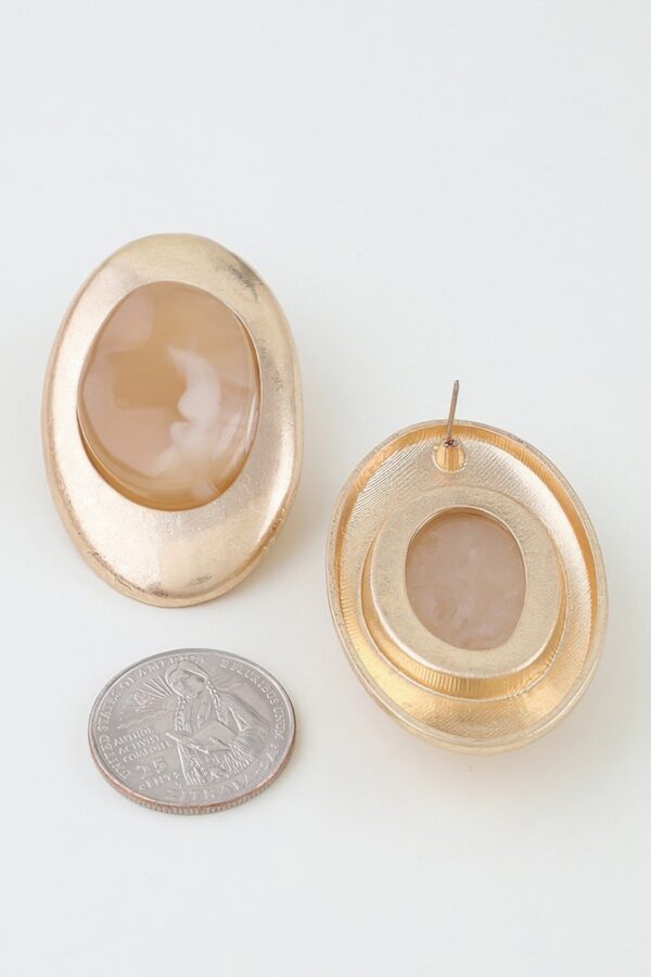 Oval Matte Stone Frame Earrings – Marble Accent