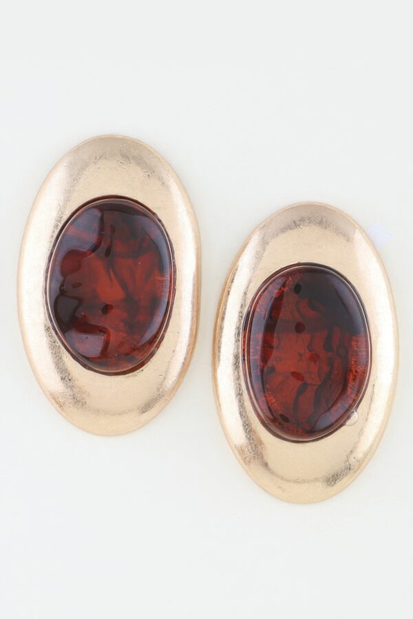 Oval Matte Stone Frame Earrings - Marble Accent