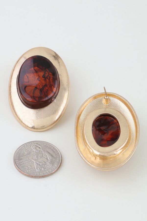 Oval Matte Stone Frame Earrings - Marble Accent