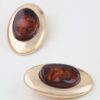 Oval Matte Stone Frame Earrings - Marble Accent