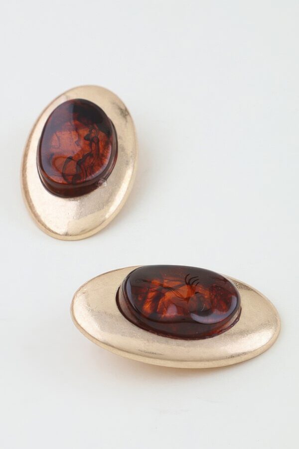 Oval Matte Stone Frame Earrings - Marble Accent