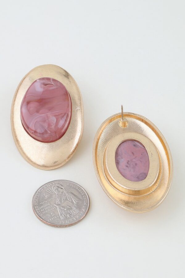 Oval Matte Stone Frame Earrings - Marble Accent