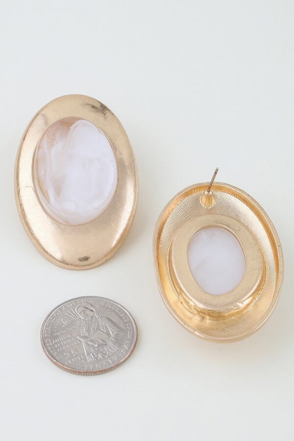 Oval Matte Stone Frame Earrings - Marble Accent