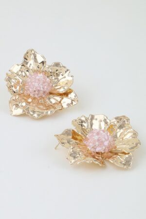Hammered Crystal Flower Statement Earrings