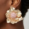 Hammered Crystal Flower Statement Earrings