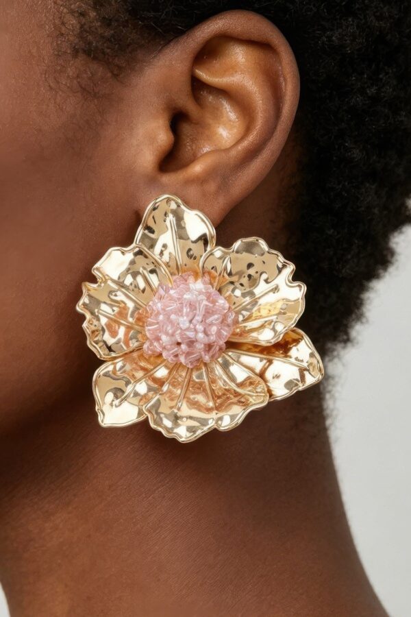 Hammered Crystal Flower Statement Earrings