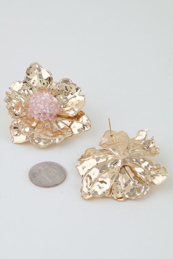 Hammered Crystal Flower Statement Earrings
