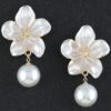 Polished Flower Pearl Drop Earrings – Five-Petal Stud