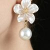 Polished Flower Pearl Drop Earrings - Five-Petal Stud