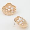 Clamshell Earrings with Faux Pearls - Ridged Shell Detail