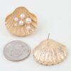 Clamshell Earrings with Faux Pearls - Ridged Shell Detail