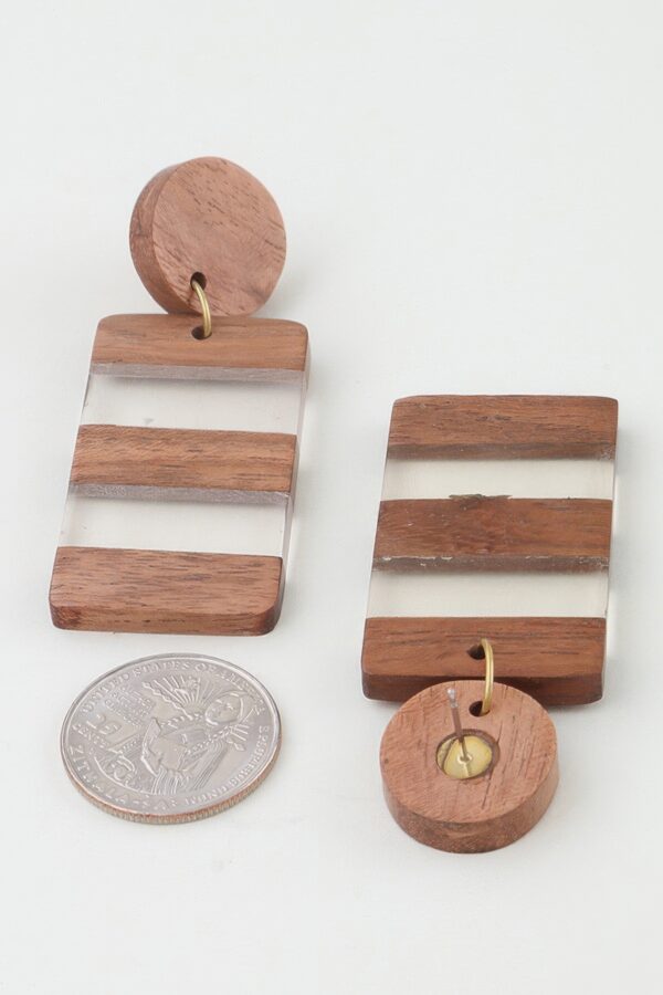 Two-Tone Retro Grain Bar Earrings - Wood & Translucent
