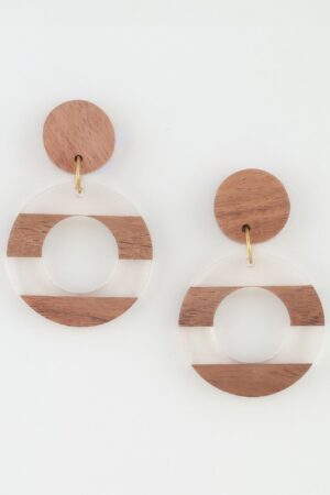 Two-Tone Retro Grain Drop Earrings – Wood & Striped Accents