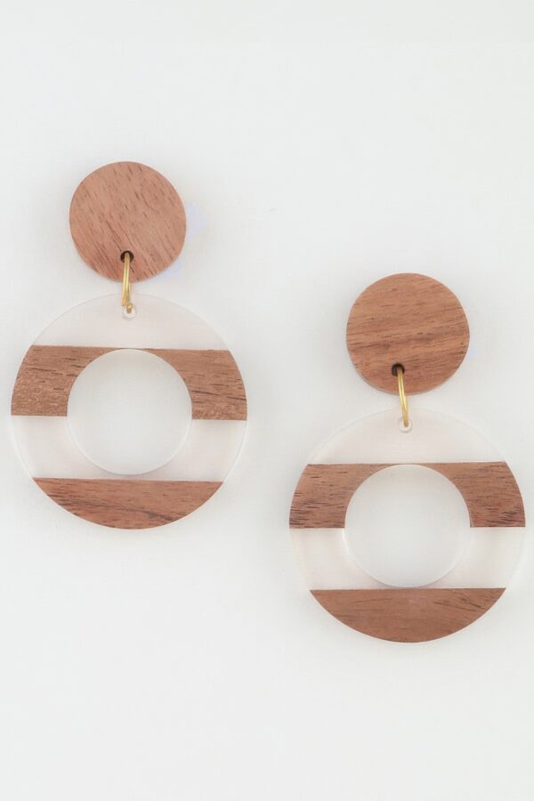 Two-Tone Retro Grain Drop Earrings – Wood & Striped Accents